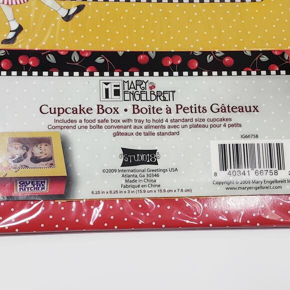 Mary Engelbreit Cupcake Box Holds 4 Cupcakes Flowers Polka Dots Lot Of 2 New - Picture 2 of 4